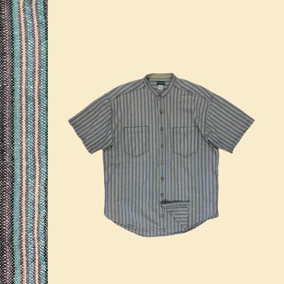 Other - Vintage 1990s XL men's collarless shirt, purple/blue Basic Equipment Clothing Co